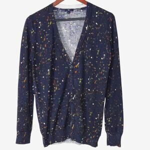 Gap Retro Cardigan Navy Painterly Knit Button Front Size L Preppy Coquette